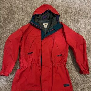 L.L. Bean Gore-Tex Red Full Zip Hooded Rain Wind Jacket Size Tall XL